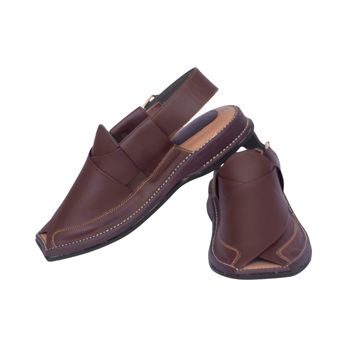 Stylish brown leather Zalmi men's Peshawari sandals in Pakistan